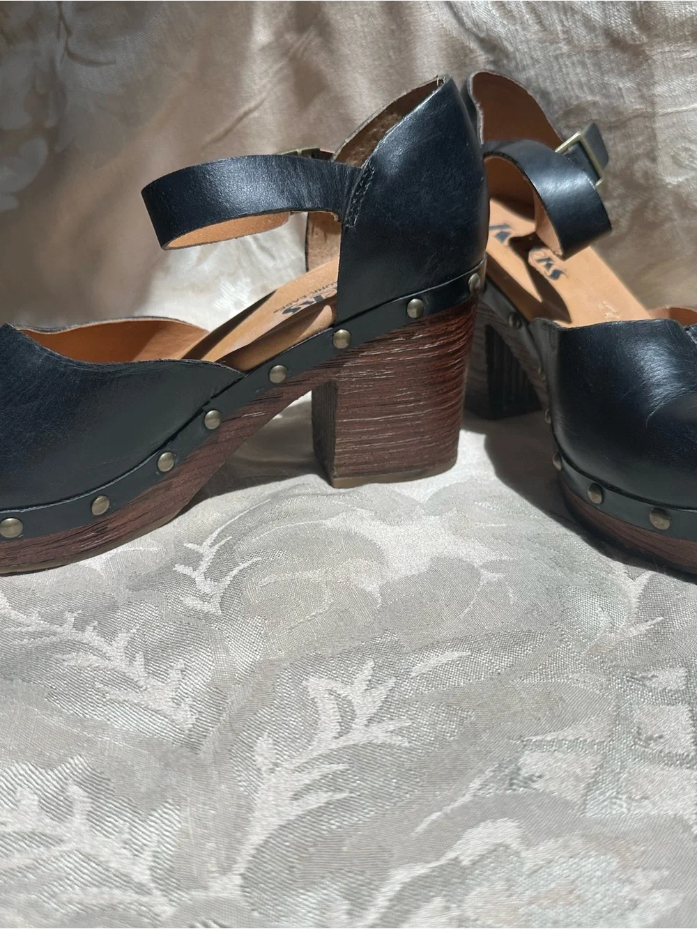 Kork-Ease Black Leather Studded Platform Clogs